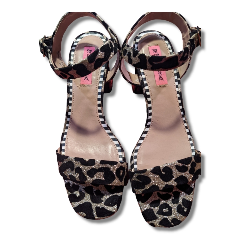 Leopard gold glitter block heel sandals